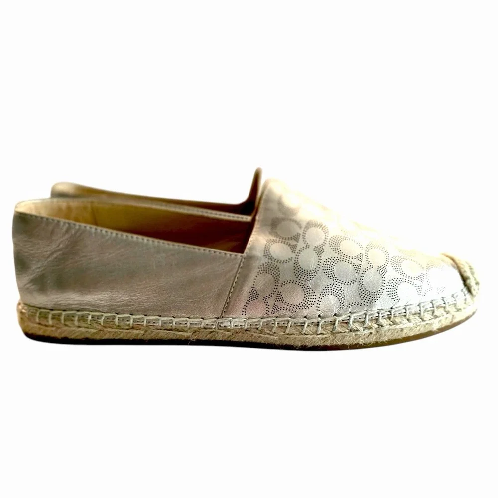 Coach Carley Metallic Pale Gold Signature Espadrille Flats Size 9.5